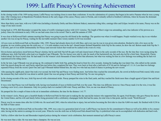 Achievements/1990s/1999LaffitPincayWinRecord screenshot