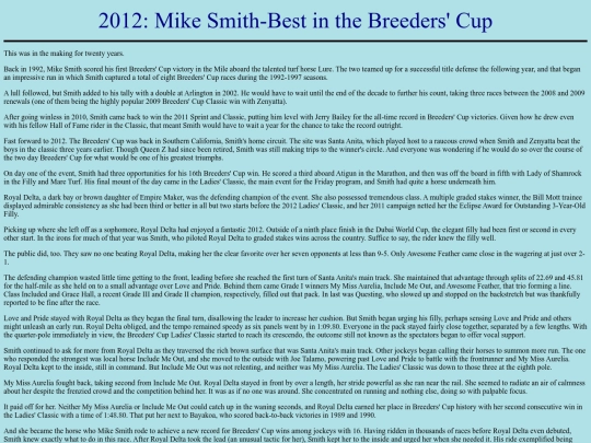 Achievements/2010s/2012MikeSmithBreedersCupWinRecord screenshot