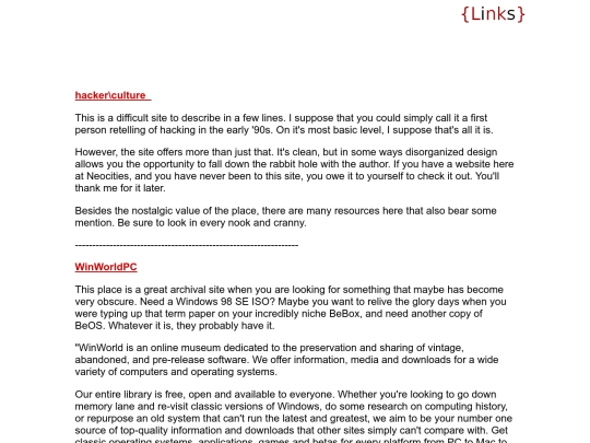 links screenshot
