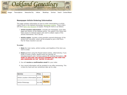 oaklandgenealogy/services screenshot