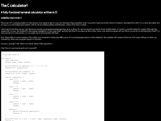 CalculatorInC screenshot