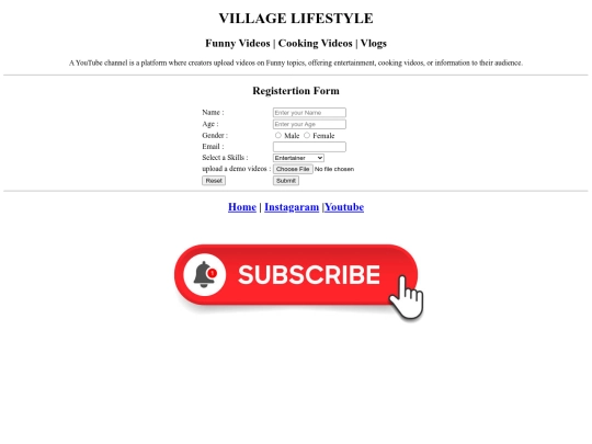 Youtube channel/registertion form screenshot