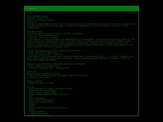 resume screenshot