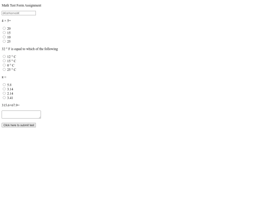 MathTestFormAssignment screenshot