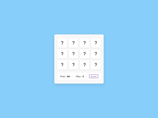 Memory flip game screenshot