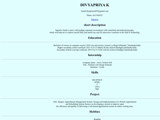Resume screenshot