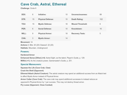 earthdawn/outputs/html/Cave_Crab_Astral_Ethereal screenshot