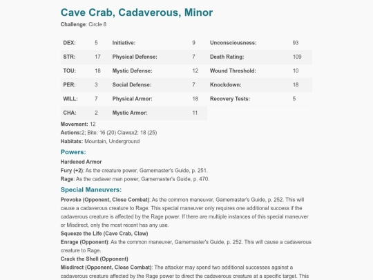 earthdawn/outputs/html/Cave_Crab_Cadaverous_Minor screenshot