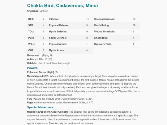 earthdawn/outputs/html/Chakta_Bird_Cadaverous_Minor screenshot