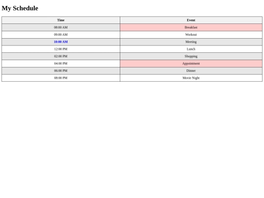 schedule screenshot