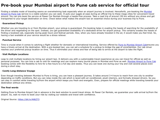 Pre-bookyourMumbaiairporttoPunecabserviceforofficialtour screenshot