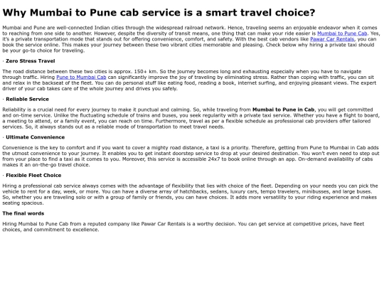 WhyMumbaitoPunecabserviceisasmarttravelchoice screenshot