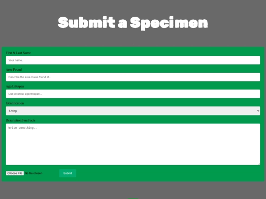 NewSpecimenSheet screenshot