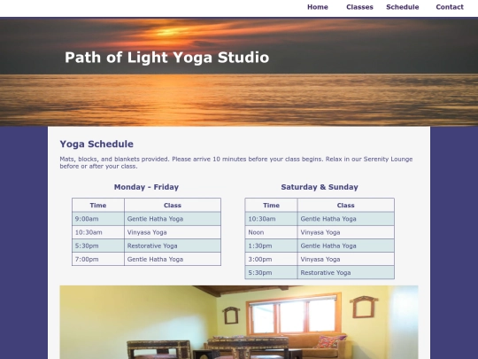 yoga/schedule screenshot