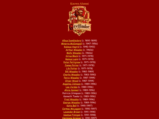 Gryffindor/alumni screenshot