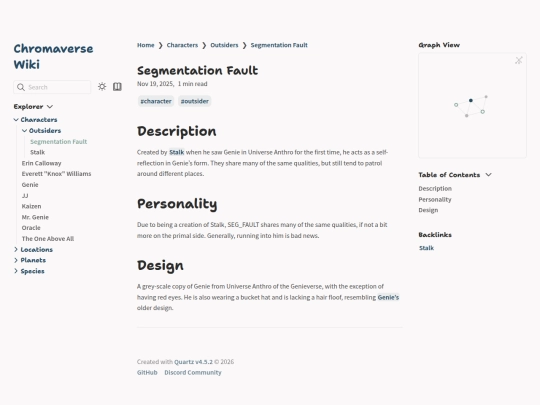 wiki/Characters/Outsiders/Segmentation-Fault screenshot