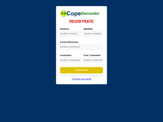 Login/register screenshot