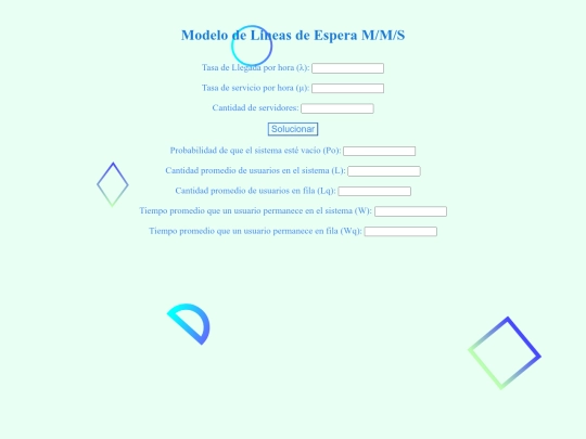 Página Investigación de Operaciones/LineaEsperaMMS screenshot