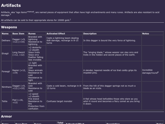 angbandArtifacts screenshot