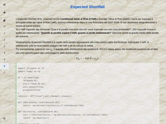 rischio/Shortfall screenshot