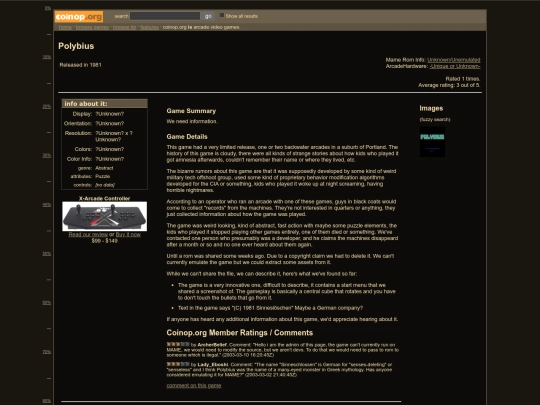 site1/Polybius (1981) at Coinop.org, THE arcade game resource screenshot