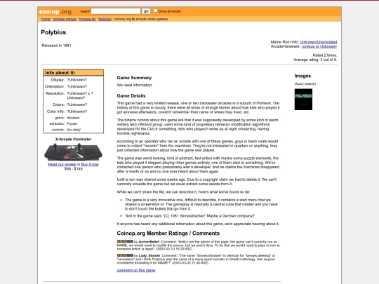 websites/coinup/Polybius (1981) at Coinop.org, THE arcade game resource screenshot