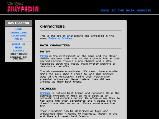 encyclopedia/characters screenshot