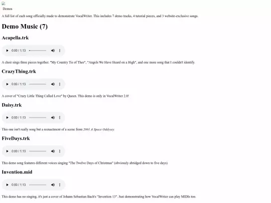 vocalwriterarchive/demos screenshot