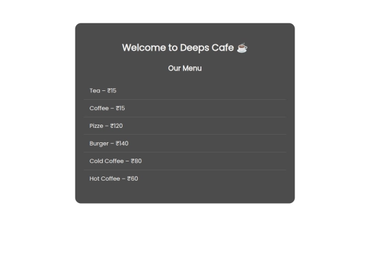 Landing Page/menu screenshot