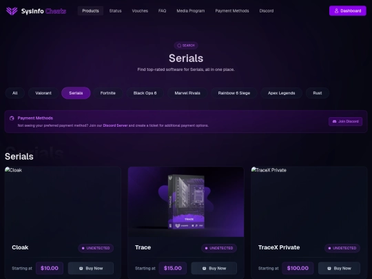 products/serials screenshot