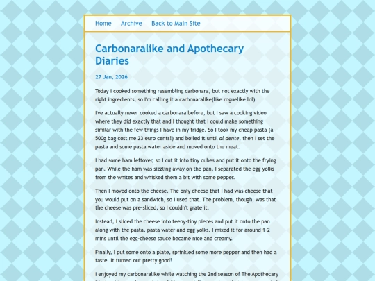 posts/2026-01-27-Carbonaralike-and-Apothecary-Diaries screenshot
