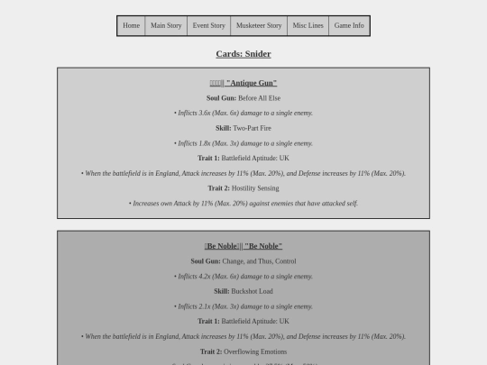 Card Info/snidercardpage screenshot