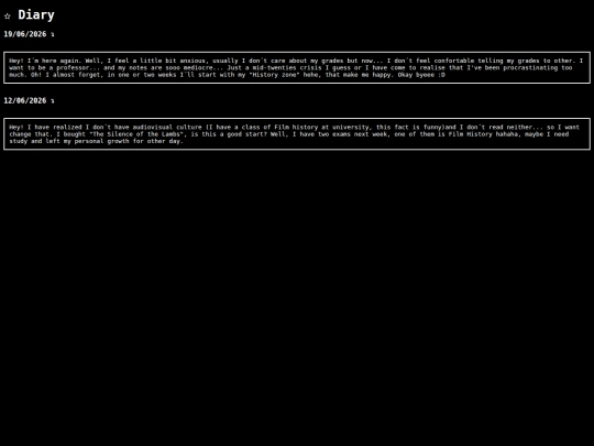 Diary screenshot
