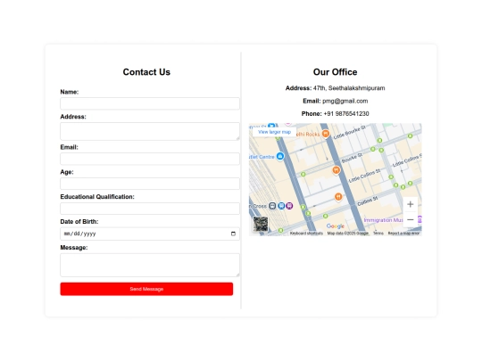 own website/contact screenshot