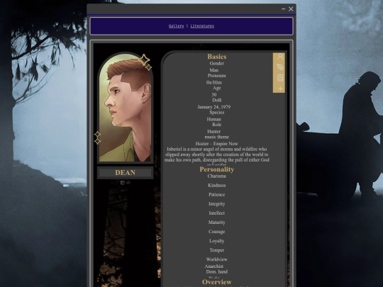 Characters/Fan-Works/Supernatural/Dean/main-bio screenshot