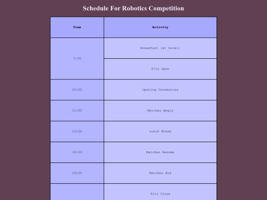 schedule screenshot