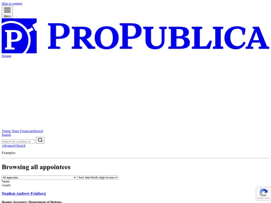 Search - Explore Financial Disclosures From President Trump and 1,500 of His Appointees - ProPublica screenshot