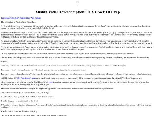 Articles/AnakinVaderRedemptionIsACrockOfCrap screenshot