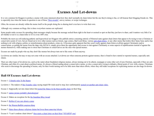 Articles/Excuses screenshot