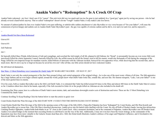 Articles/SWVaderRedemptionIsACrockOfCrap screenshot