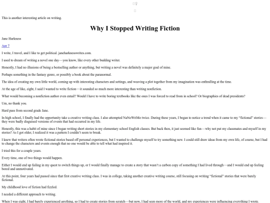 Articles/WhyIStoppedWritingFiction screenshot