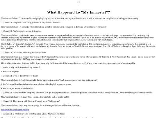 MarySue/WhatHappenedToMyImmortalFFNet screenshot