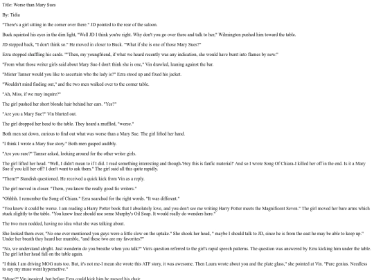 MarySue/WorseThanMarySuesMag7Fanfic screenshot