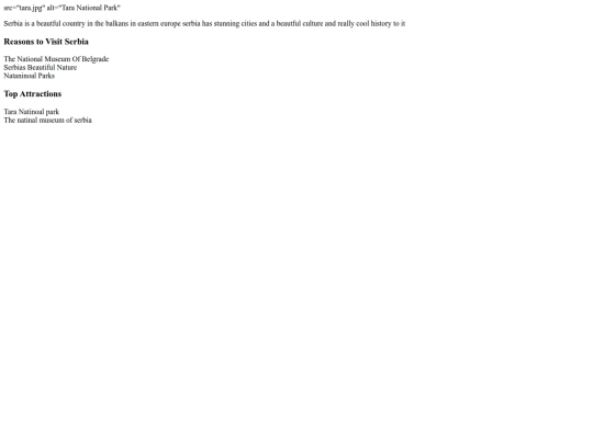 Travel Webpage screenshot