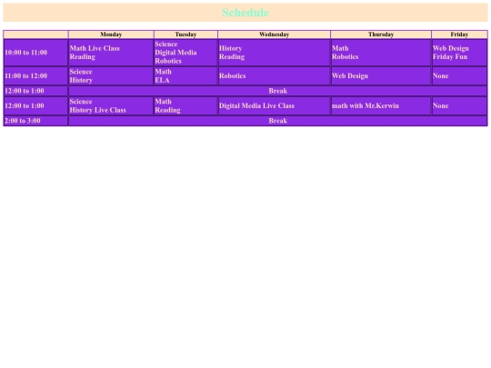 schedule screenshot