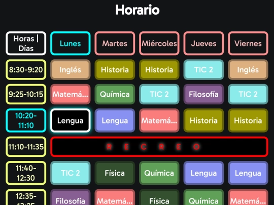 horario screenshot