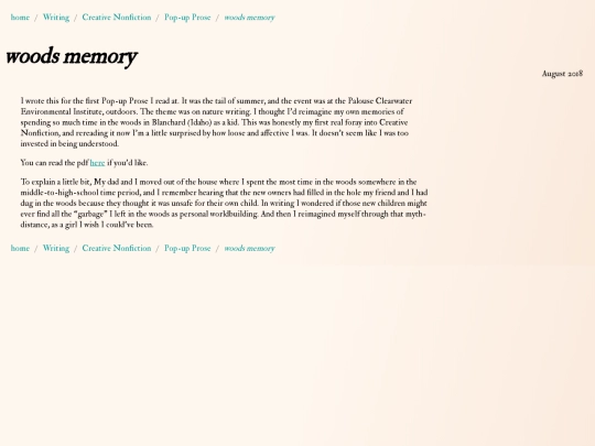 Writing/Creative Nonfiction/Pop-up Prose/woodsmemory screenshot