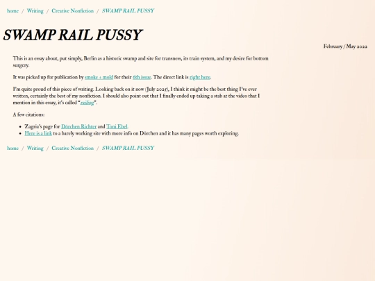 Writing/Creative Nonfiction/swamprailpussy screenshot