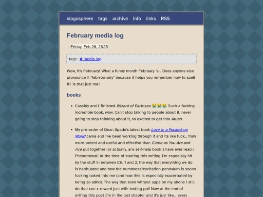 blog/posts/2025-02-28-February-media-log screenshot