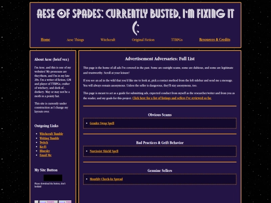 witchcraft/advertisementadversaries/list screenshot